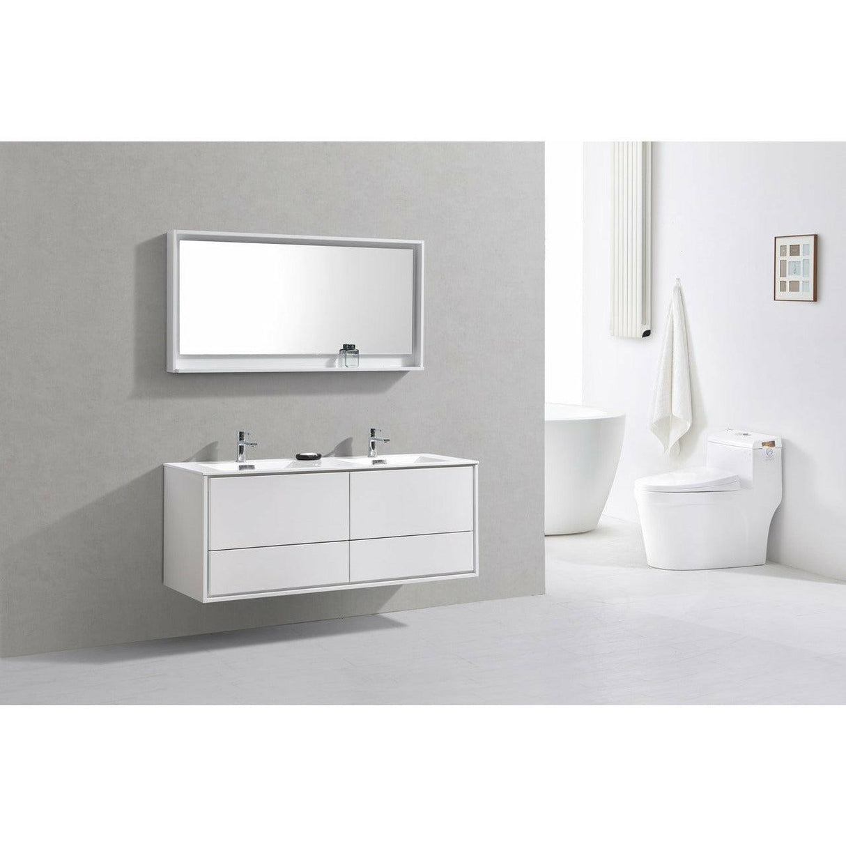 KubeBath DeLusso Double Sink Wall Mount Modern Bathroom Vanity