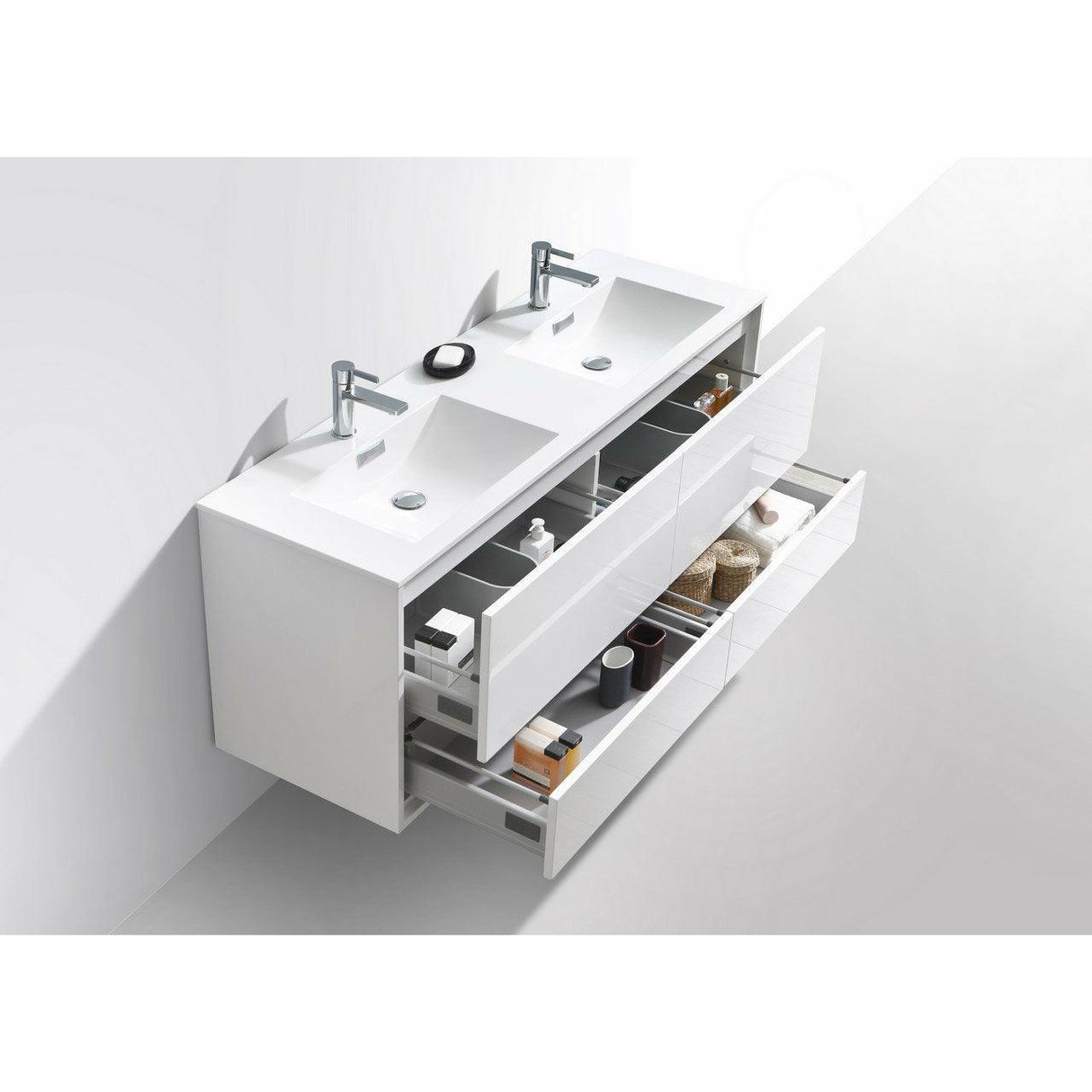 KubeBath DeLusso Double Sink Wall Mount Modern Bathroom Vanity