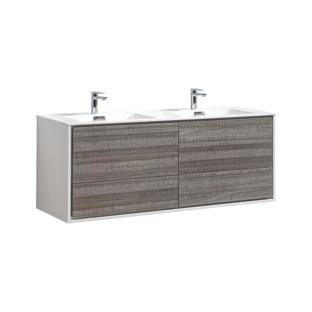 KubeBath DeLusso Double Sink Wall Mount Modern Bathroom Vanity - Sea & Stone Bath