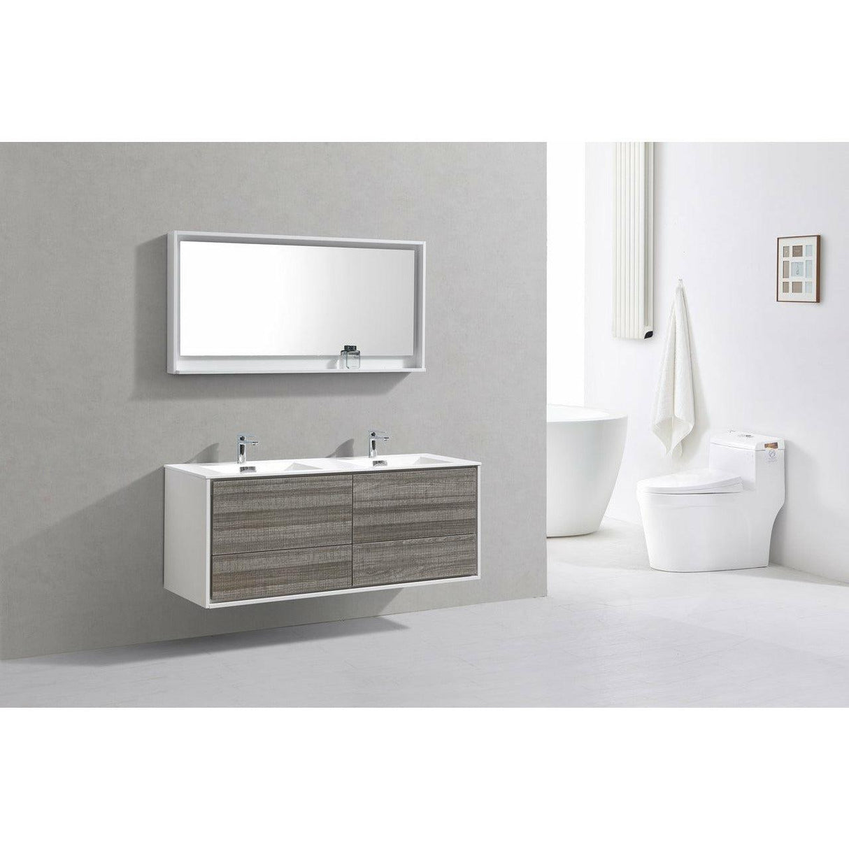 KubeBath DeLusso Double Sink Wall Mount Modern Bathroom Vanity