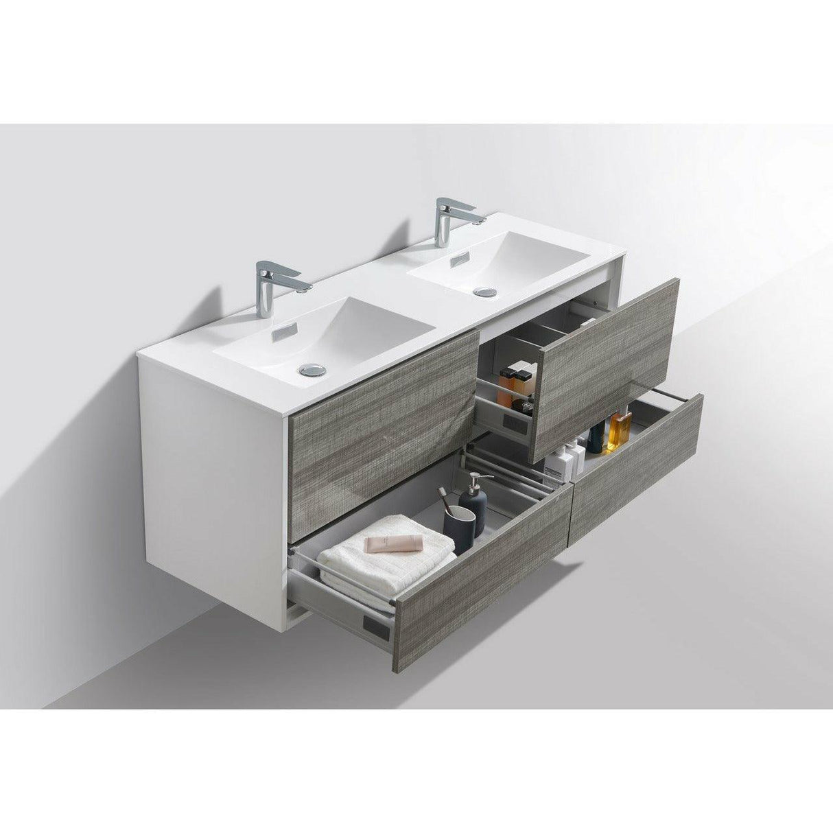 KubeBath DeLusso Double Sink Wall Mount Modern Bathroom Vanity