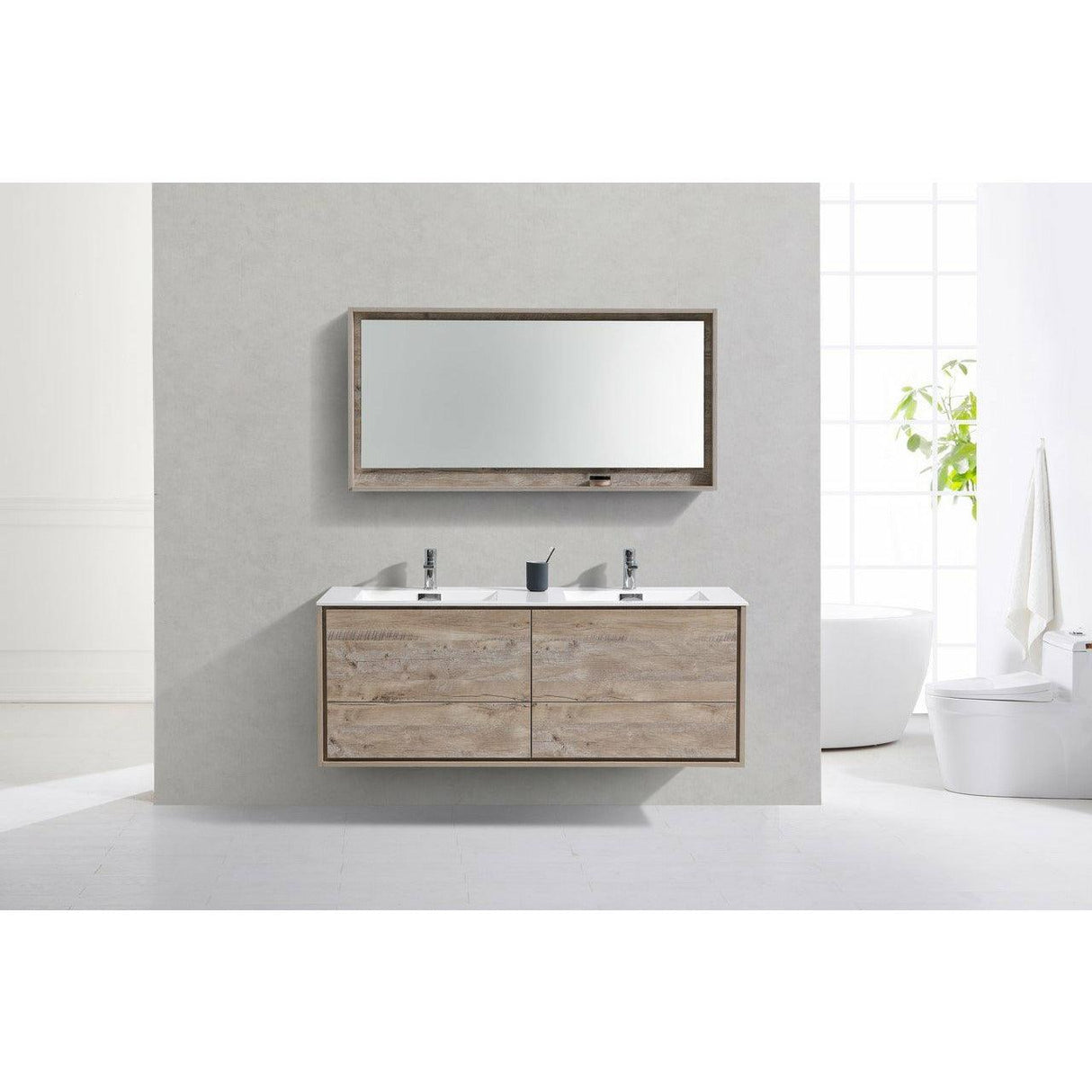 KubeBath DeLusso Double Sink Wall Mount Modern Bathroom Vanity