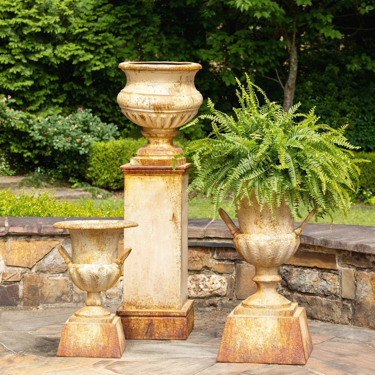 Park Hill Collection Country French Metal Portico Urn with Tall Pedestal ECM06202