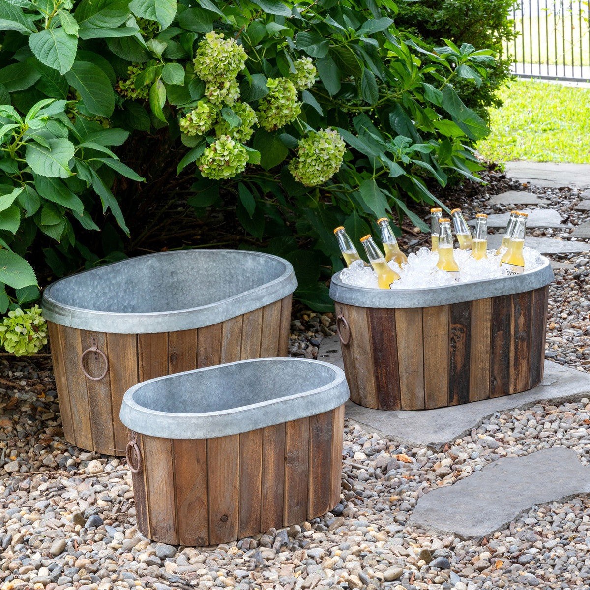 Park Hill Collection Garden Floral Galvanized Wooden Oval Tub ECM20098