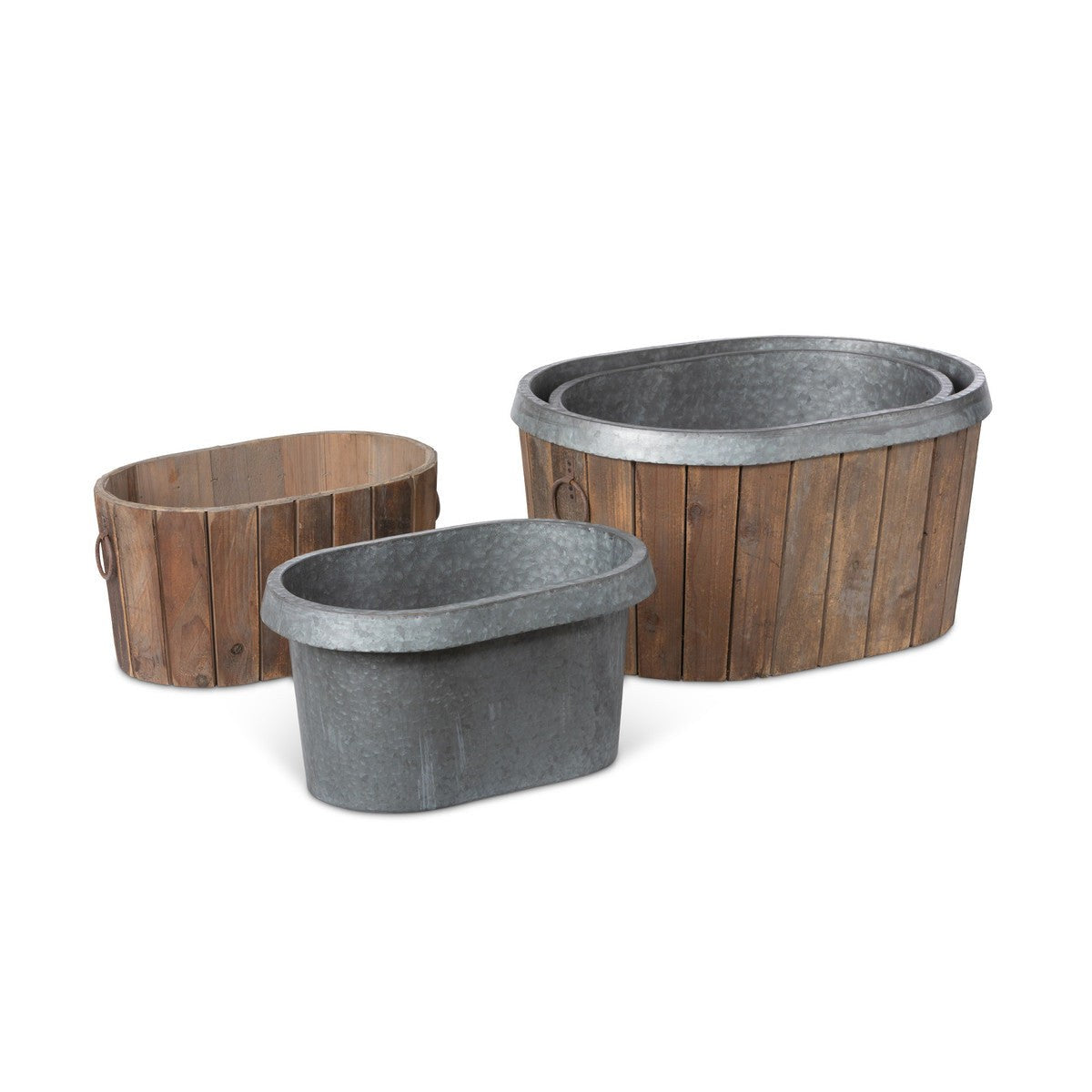 Park Hill Collection Garden Floral Galvanized Wooden Oval Tub ECM20098