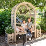 Park Hill Collections Garden Floral Iron Garden Trellis with Bench Storage Display Prop EDX20205