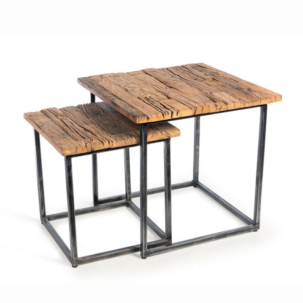 Park Hill Collection Lodge Railway Wood and Iron Nested Side Tables, Set of 2 EFT06055