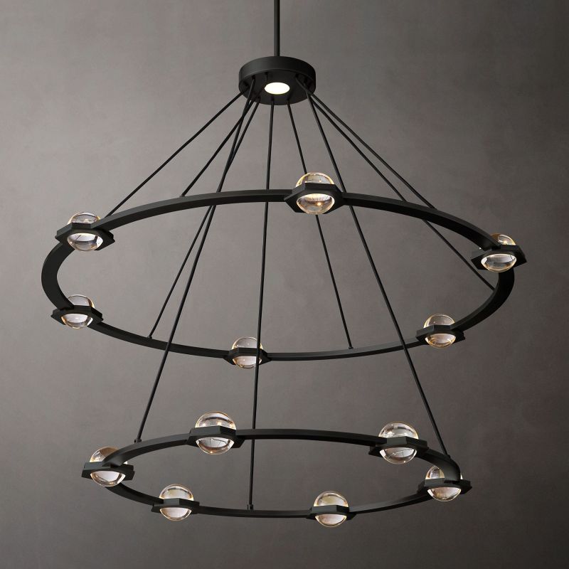 Eclate Two-Tier Round Chandelier 48" chandeliers for dining room,chandeliers for stairways,chandeliers for foyer,chandeliers for bedrooms,chandeliers for kitchen,chandeliers for living room Rbrights Matte Black  