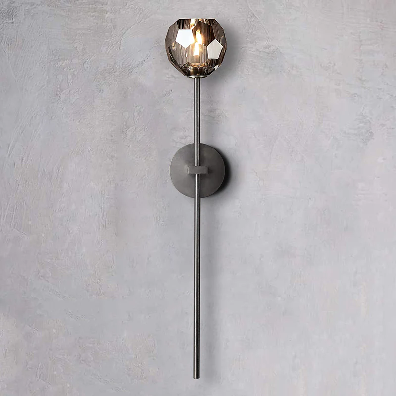 Floril Modern Clear Crystal Ball Long Wall Sconce