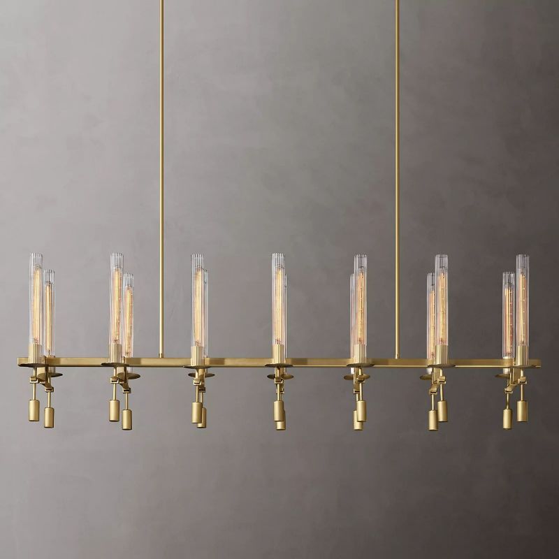 Fontanelle Linear Chandelier 66“ chandeliers for dining room,chandeliers for stairways,chandeliers for foyer,chandeliers for bedrooms,chandeliers for kitchen,chandeliers for living room Rbrights VintageBrass  