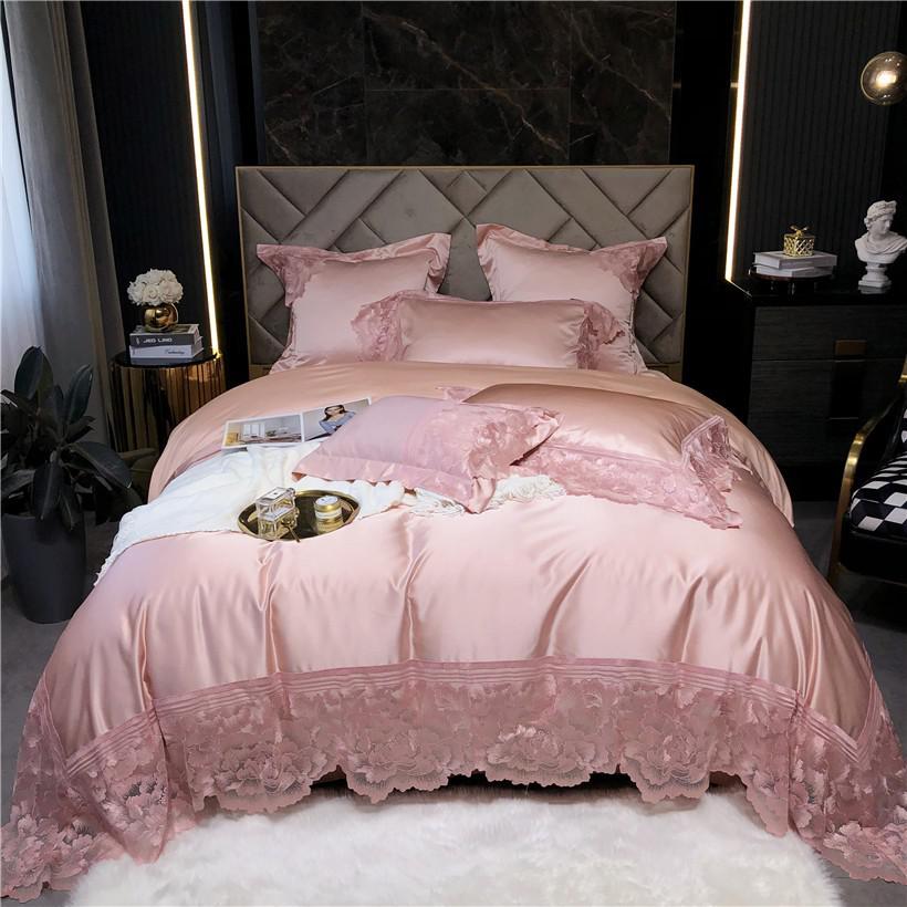 Joanna Scalloped Lace Edge Satin Egyptian Cotton Duvet Cover Set Duvet Cover Set - Venetto Design Color 2 / Flat Bed Sheet / Queen size 4Pcs Venettodesign.com