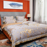 Neelgur Ginkgo leaves Jacquard Soft Sateen Cotton Duvet Cover Set Duvet Cover Set - Point Design Bedding set 1 / King size 4Pcs pointdsgn.com