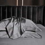 Leila Grey Embroidered Edge Egyptian Cotton Duvet Cover Set