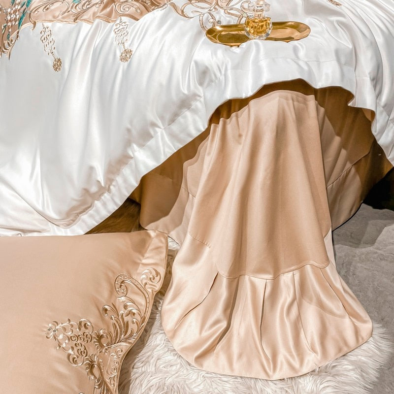 Domitia Desert Sand Embroidery Egyptian Cotton Duvet Cover Set