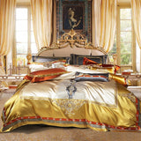 Skyler Opulent Embroidered Satin Duvet Cover Set Duvet Cover Set - Venetto Design Gold / Queen size 4Pcs Venettodesign.com