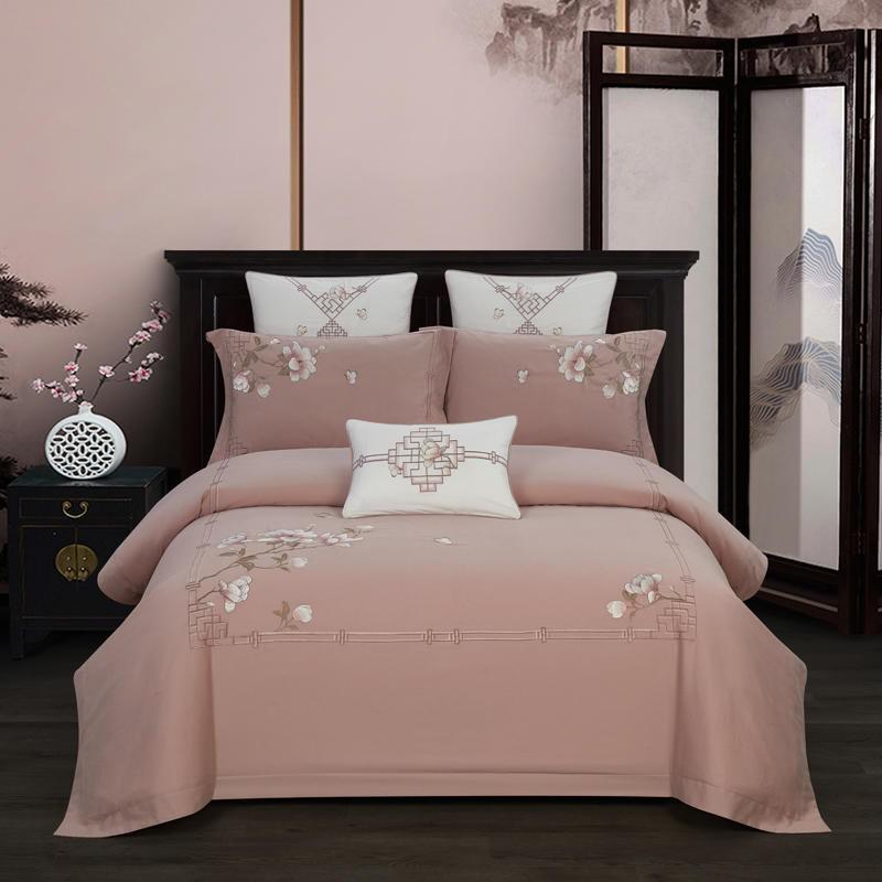 Zoe Chinoiserie Embroidered Egyptian Cotton Duvet Cover Set Duvet Cover Set - Point Design Color 4 / Queen size 4Pcs pointdsgn.com