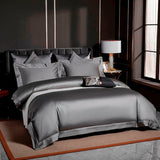 Leila Grey Embroidered Edge Egyptian Cotton Duvet Cover Set