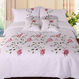 Ruzanna Flowers Embroidered Cotton Soft Bedding set Duvet Cover Set - Point Design White / Full | 4 Pieces pointdsgn.com