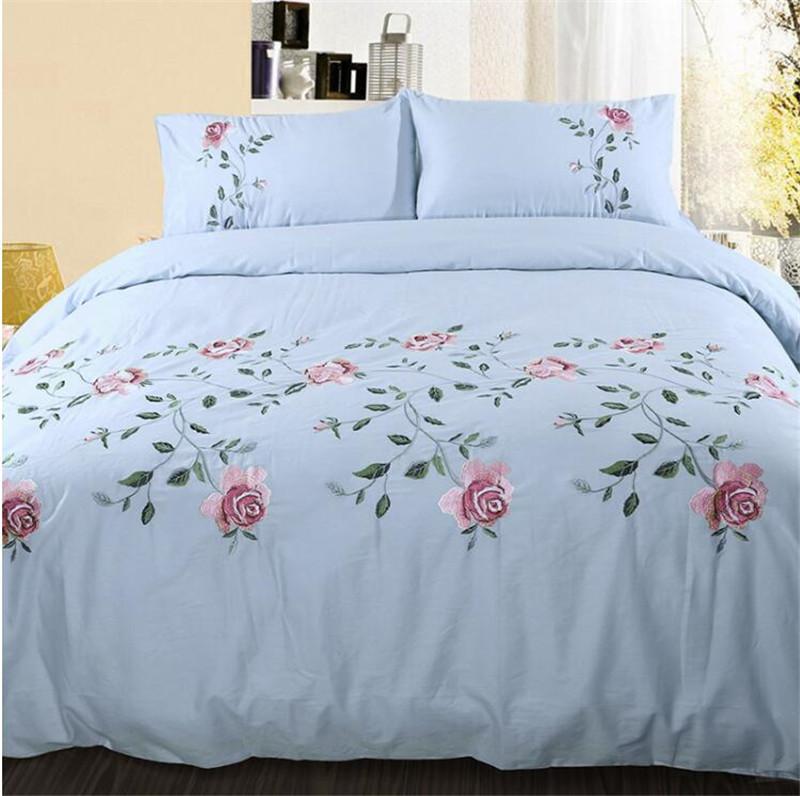 Ruzanna Flowers Embroidered Cotton Soft Bedding set Duvet Cover Set - Point Design Blue / Full | 4 Pieces pointdsgn.com