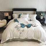 Danica Butterfly Embroidered Egyptian Cotton Duvet Cover Set Duvet Cover Set - Venetto Design Color 1 / Flat Bed Sheet / Queen size 4Pcs Venettodesign.com