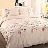 Ruzanna Flowers Embroidered Cotton Soft Bedding set Duvet Cover Set - Point Design Beige / Full | 4 Pieces Pointdsgn.com