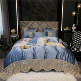 Joanna Scalloped Lace Edge Satin Egyptian Cotton Duvet Cover Set Duvet Cover Set - Venetto Design Color 3 / Flat Bed Sheet / Queen size 4Pcs Venettodesign.com