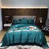 Emer Gold Embroidered Panel Egyptian Cotton Duvet Cover Set Duvet Cover Set - Point Design Teal Blue / Queen / Flat Sheet pointdsgn.com