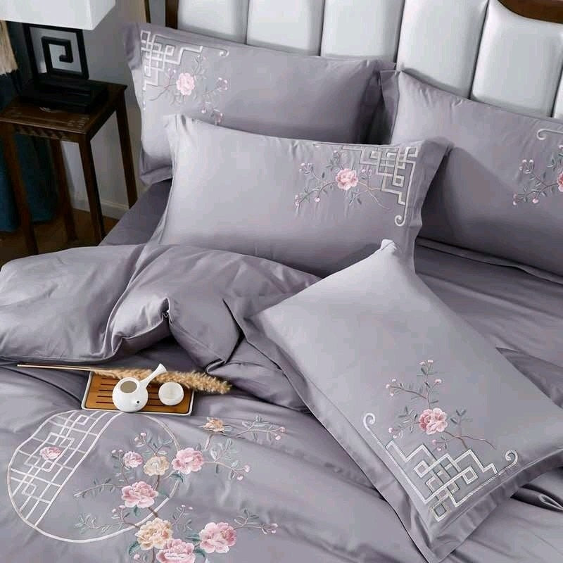 Priscilla Floral Embroidered Egyptian Cotton Duvet Cover Set