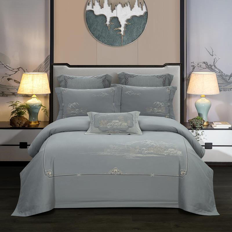 Zoe Chinoiserie Embroidered Egyptian Cotton Duvet Cover Set Duvet Cover Set - Point Design Color 2 / Queen size 4Pcs pointdsgn.com