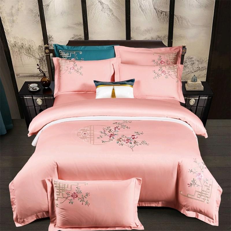 Priscilla Floral Embroidered Egyptian Cotton Duvet Cover Set Duvet Cover Set - Venetto Design Color 4 / Flat Bed Sheet / Queen size 4Pcs Venettodesign.com