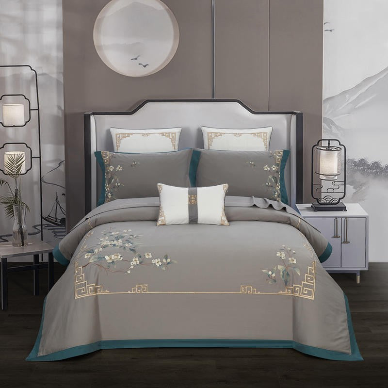 Zoe Chinoiserie Embroidered Egyptian Cotton Duvet Cover Set