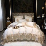 Joanna Scalloped Lace Edge Satin Egyptian Cotton Duvet Cover Set Duvet Cover Set - Venetto Design Color 1 / Flat Bed Sheet / Queen size 4Pcs Venettodesign.com