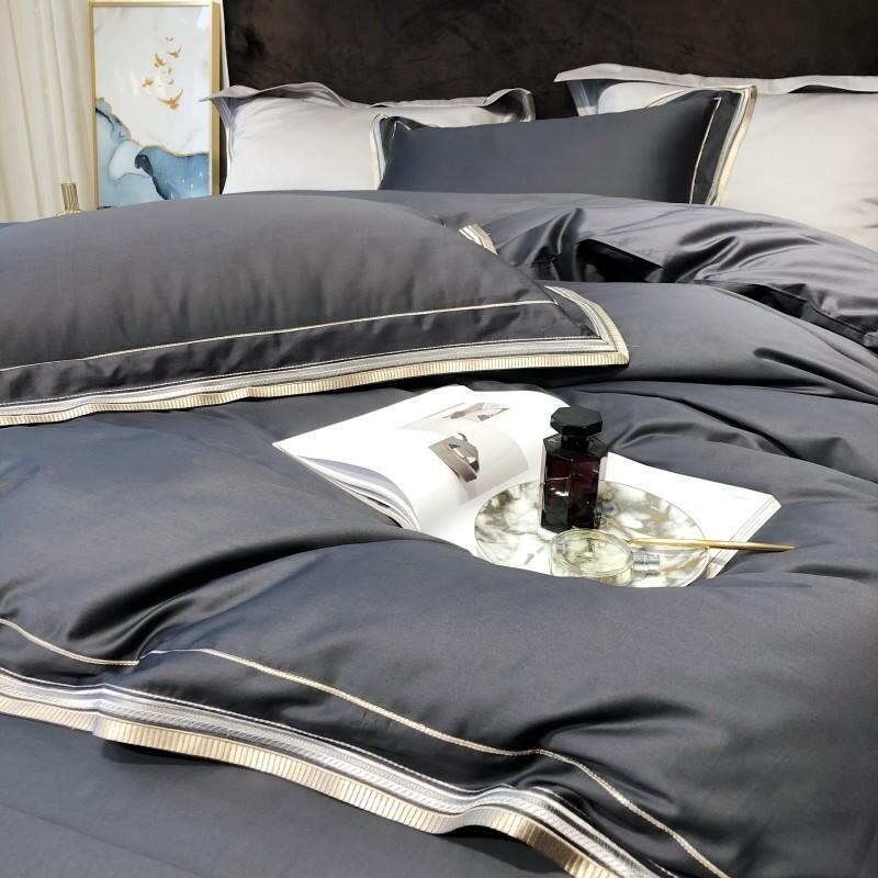 Scarlett Modern Threadwork Border Egyptian Cotton Duvet Cover Set