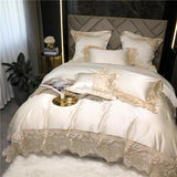 Joanna Scalloped Lace Edge Satin Egyptian Cotton Duvet Cover Set