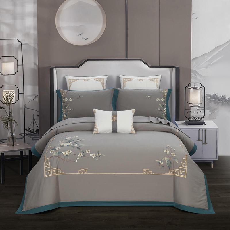 Zoe Chinoiserie Embroidered Egyptian Cotton Duvet Cover Set Duvet Cover Set - Point Design Color 1 / Queen size 4Pcs pointdsgn.com