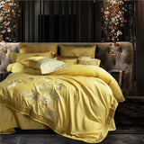 Fiona Monochrome Floral Embroidered Egyptian Cotton Duvet Cover Set