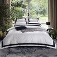 Degella Dark Blue Stripe Egyptian Cotton Luxury White Duvet Cover Set Duvet Cover Set - Point Design King / Flat Sheet / 4 Pieces pointdsgn.com