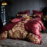 Lezkira Burgundy Red Luxury Egyptian Cotton Embroidery Duvet Cover Set