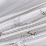 Mazeyna White Silver Silk Cotton Luxury Butterfly Duvet Cover set