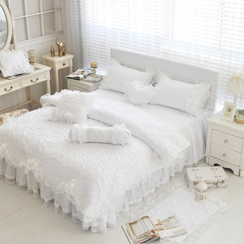 Amani Double-Layered Ruffled Cotton Lace Duvet Cover Set