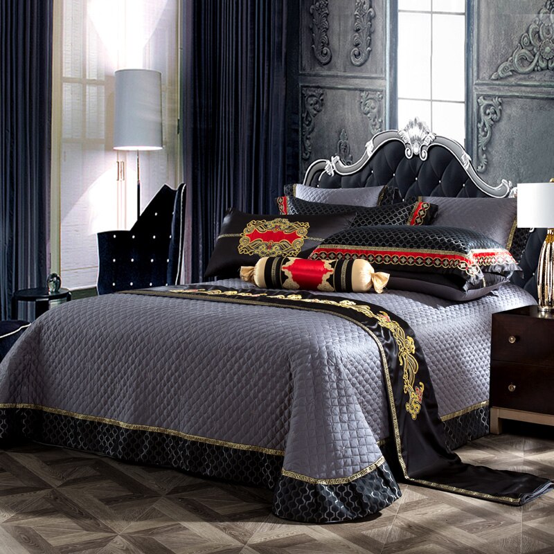 Bartedo Black Satin Egyptian Cotton Luxury Royal Duvet Cover Set