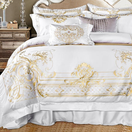 DeLuxxe White Egyptian Cotton Embroidery Duvet Cover Set Duvet Cover Set - Venetto Design King / 4 Pieces Venettodesign.com