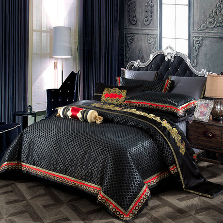 Bartedo Black Satin Egyptian Cotton Luxury Royal Duvet Cover Set