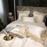 Joanna Scalloped Lace Edge Satin Egyptian Cotton Duvet Cover Set