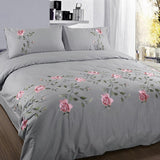 Ruzanna Flowers Embroidered Cotton Soft Bedding set Duvet Cover Set - POint Design Grey / Full | 4 Pieces pointdsgn.com