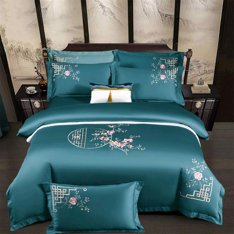 Priscilla Floral Embroidered Egyptian Cotton Duvet Cover Set Duvet Cover Set - Venetto Design Color 1 / Flat Bed Sheet / Queen size 4Pcs Venettodesign.com