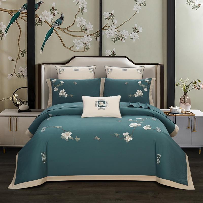 Zoe Chinoiserie Embroidered Egyptian Cotton Duvet Cover Set Duvet Cover Set - Point Design Color 3 / Queen size 4Pcs pointdsgn.com