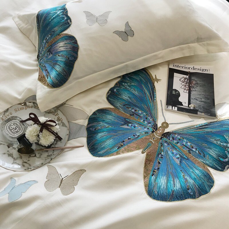 Danica Butterfly Embroidered Egyptian Cotton Duvet Cover Set