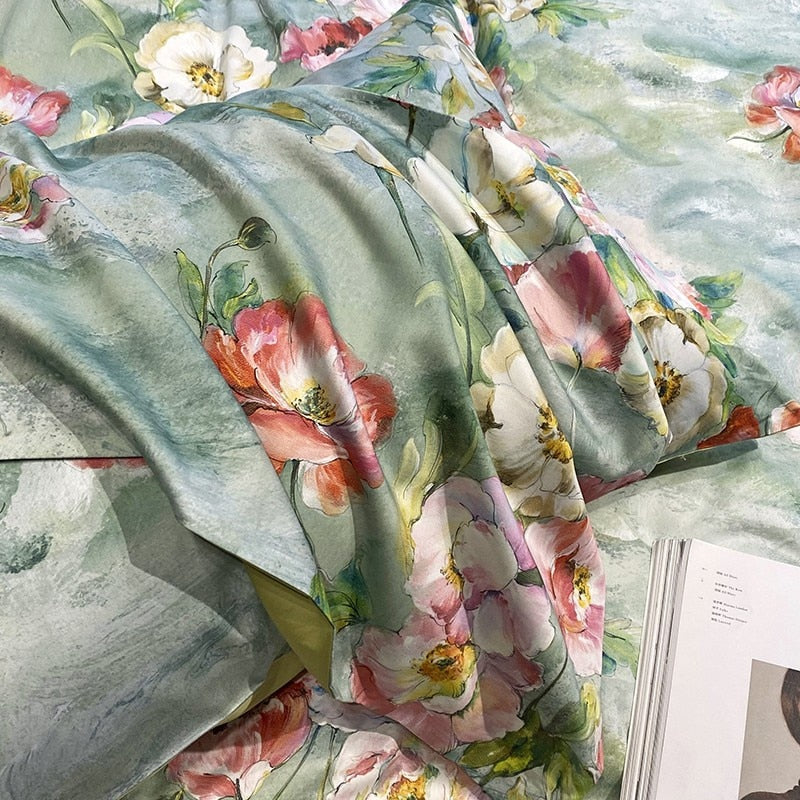 Kayleigh Floral Printed Egyptian Cotton Duvet Cover Set