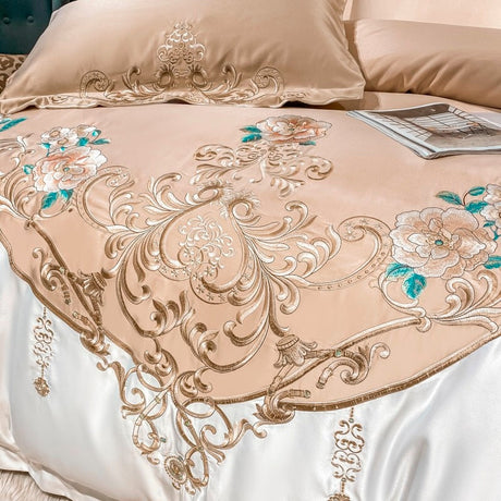 Domitia Desert Sand Embroidery Egyptian Cotton Duvet Cover Set